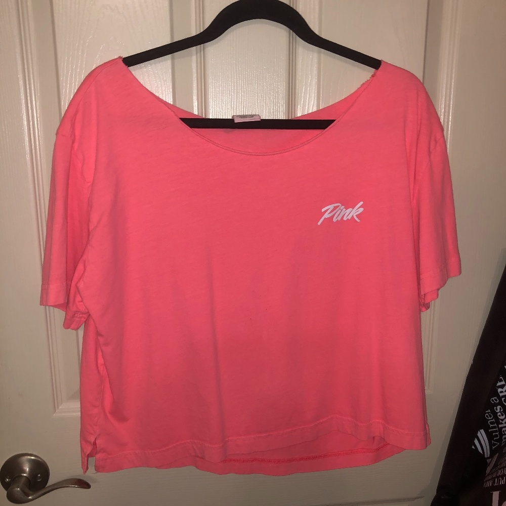 PINK VS Pink cotton short sleeve crop top Size L